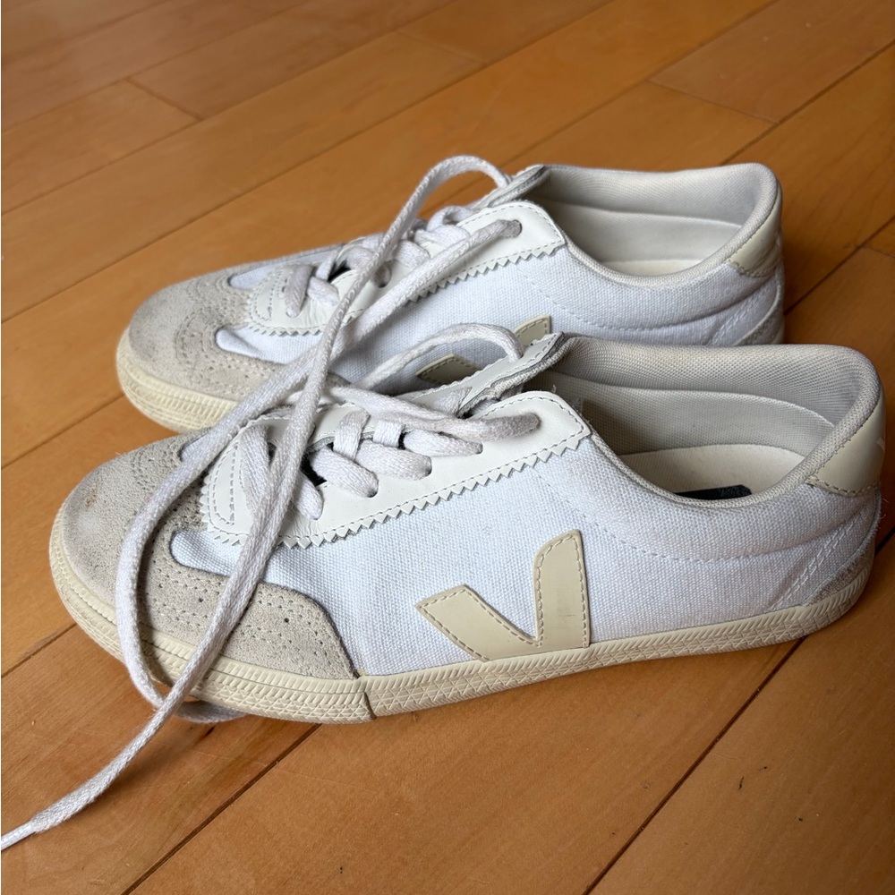 Veja White Canvas Sneakers with Cream Accents